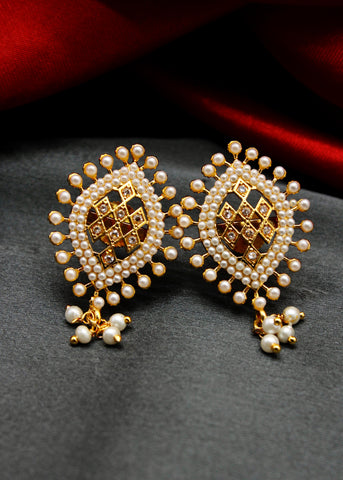 Gold Finish Moti Jhumka Earrings Design by Just Jewellery at Pernia's Pop  Up Shop 2024